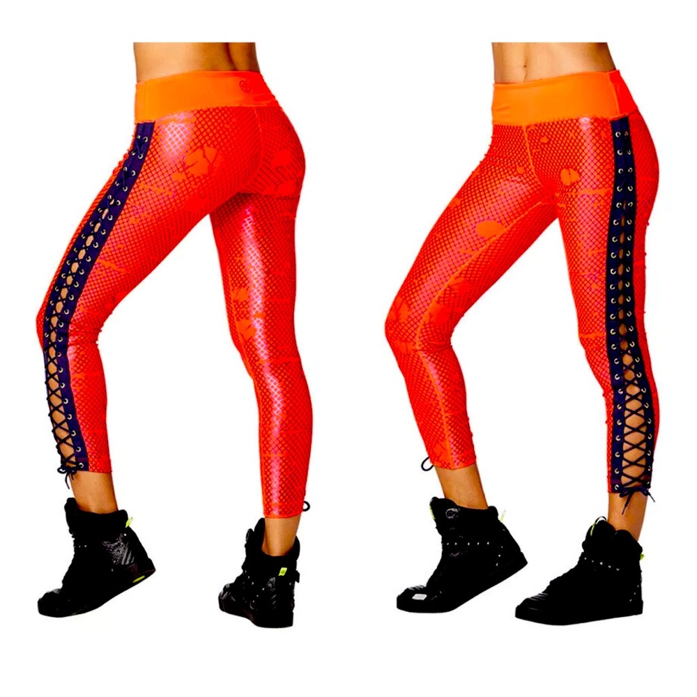 Zumba Red & Black Laced Up Leggings